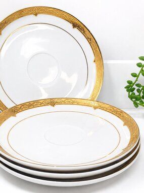 Pegasus Elegant 4pc Gold Rimmed White With Gold Trim 6.Inch Saucer's